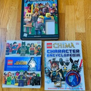 3 Kids Lego Hardcover Books, DC Super Heroes Encyclopedia & More, excellent
